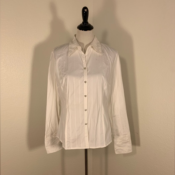 George Tops - NWOT George White Cotton Button Down Blouse Top - Size Large